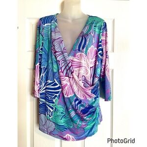 Strazzi Pastel Tropical Floral Wrap Shirt